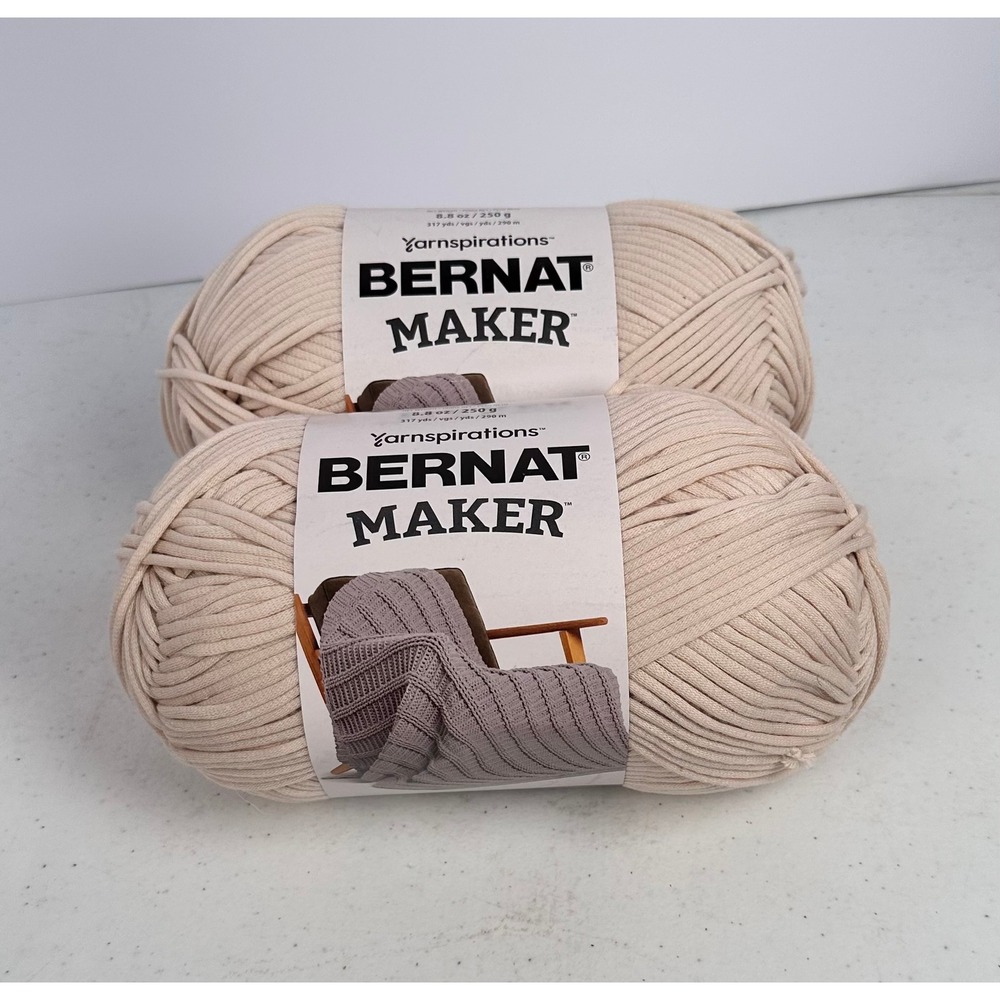 Bernat Maker Yarn Cream 2 Skeins Bulky 5 Cotton Nylon Blend Soft T-Shirt Feel